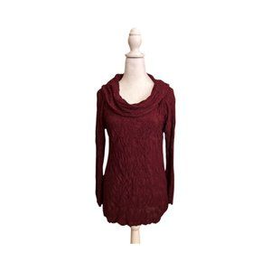 NWT Sno Skins Womens Long Sleeve Cowl Collar Knit Top Burgandy Size M